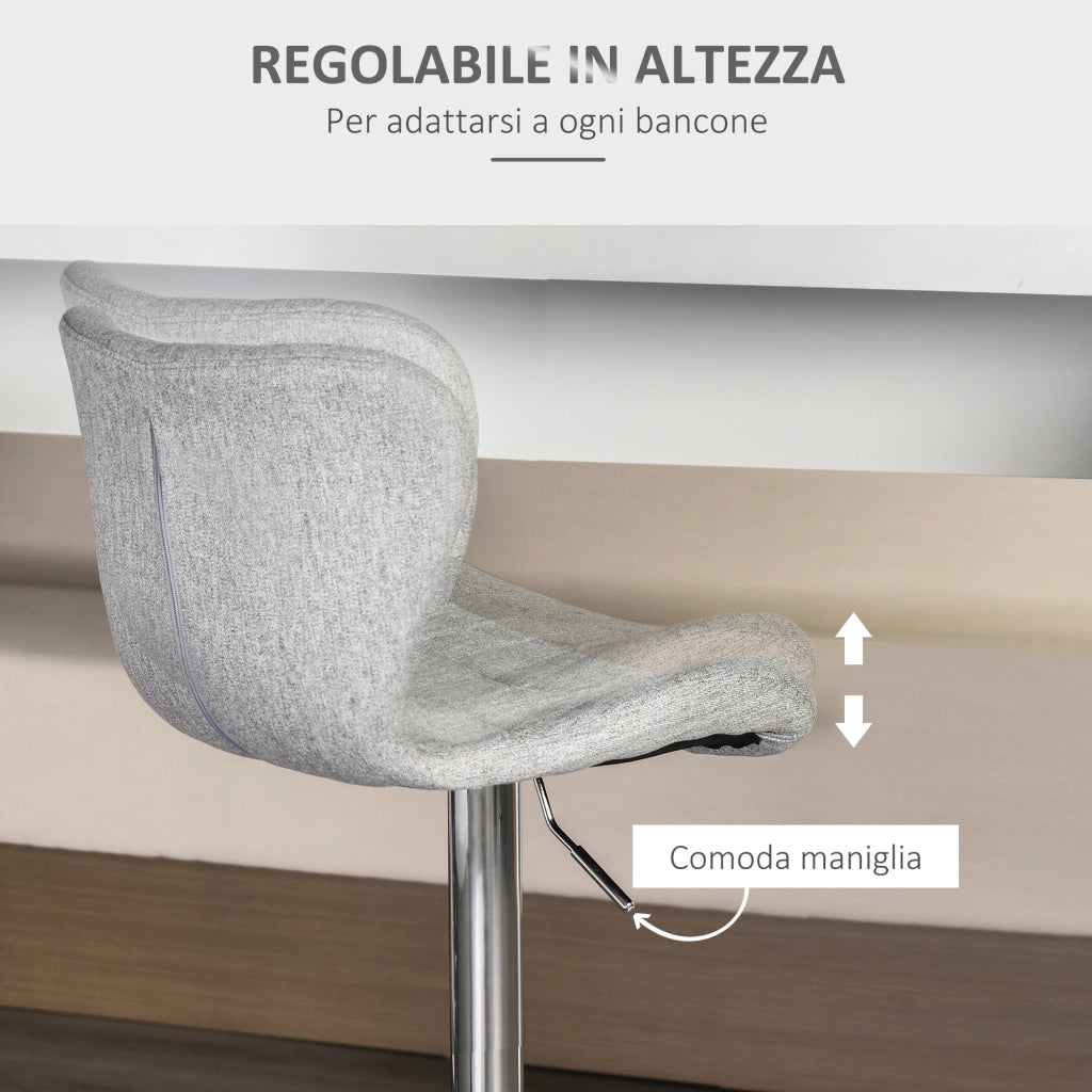 Set 2 Sedie da Bar Girevoli con Schienale ¨C Zephmum ¨C Grigio Tessuto Altezza Regolabile