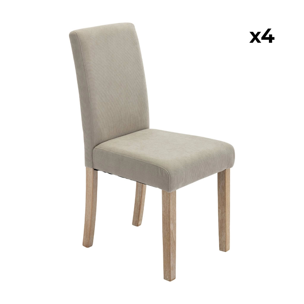 Set di 4 sedie in velluto a coste con gambe in legno ceruleo, grigio