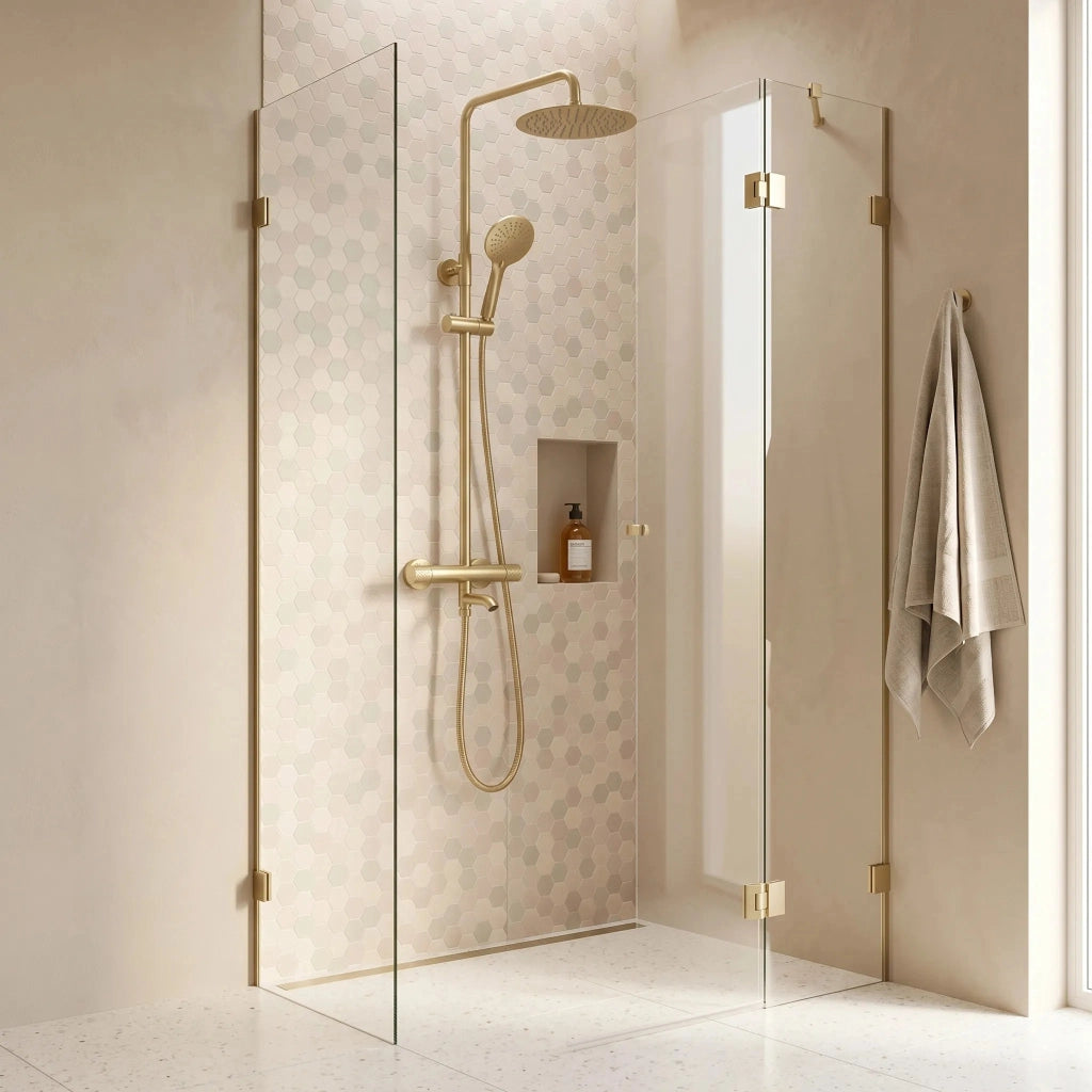 Set Doccia Da Incasso Con Termostatato Lungo Diamond Gold Brush