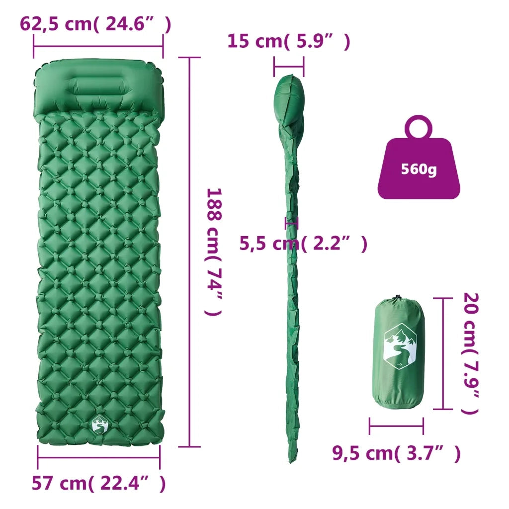 Materasso Campeggio Gonfiabile con Cuscino 1 Persona Verde CFW4433587