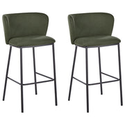 Set di 2 sedie da bar Rivestimento in poliestere verde scuro Gambe in metallo nero Sgabelli senza braccio Schienale curvo Sala da pranzo moderna Cucina