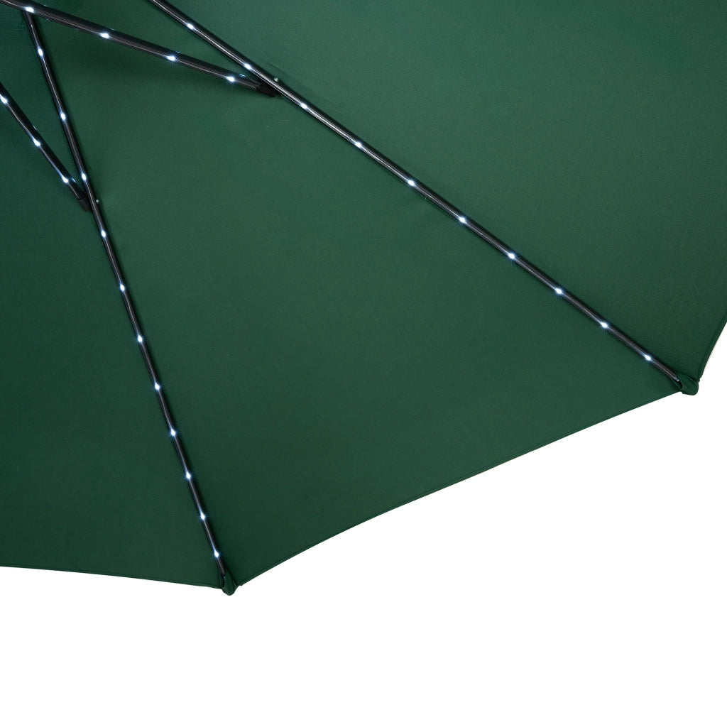 Ombrellone LED Inclinabile 2,7m Verde con Base e Luci Solari