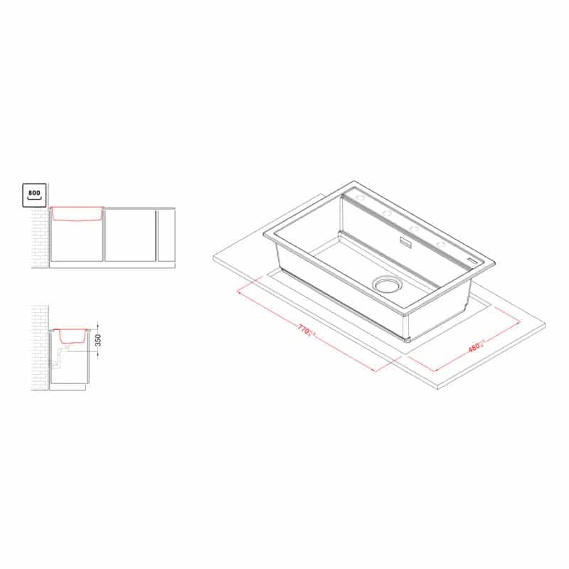 Lavello Elleci Incasso 1 vasca 79x51 Best 130 Bundle Granitek Espresso Marrone LGB13078K2