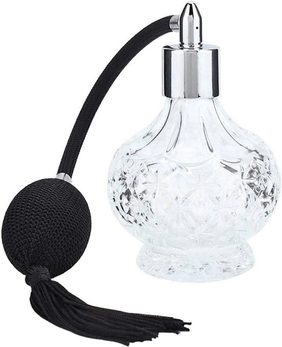 Fles di profumo in vetro con 80 ml spray - Atomizzatore a cristalli rotondi - Fiala vuota per profumo - Spray con lussuoso design