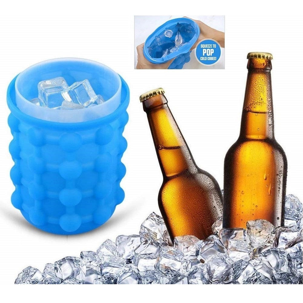 Trade Shop - Secchiello Per Ghiaccio Silicone 2in1 Forma Ghiaccio Cubetti Salvaspazio Porta Bibita -