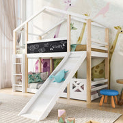Letto a soppalco per bambini 90x200 cm con scivolo e scala; legno bianco
