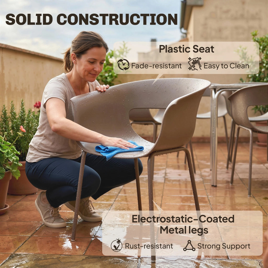 Serie di sedie da giardino con 4 sedie ergonomiche ritagliate braccioli caffè resistente alla ruggine