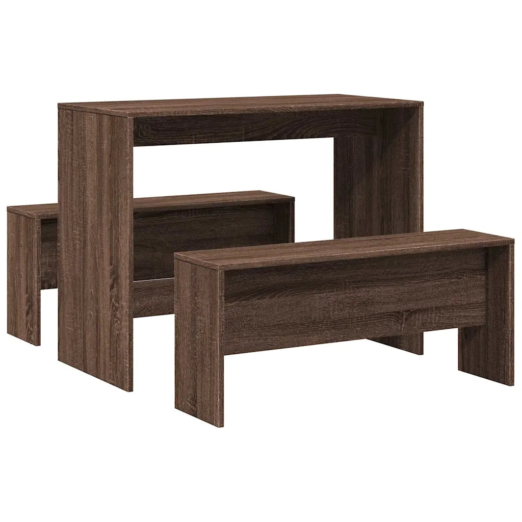 Set Tavolo da Pranzo e Panche 3 pz Rovere Marrone in Truciolato 855537