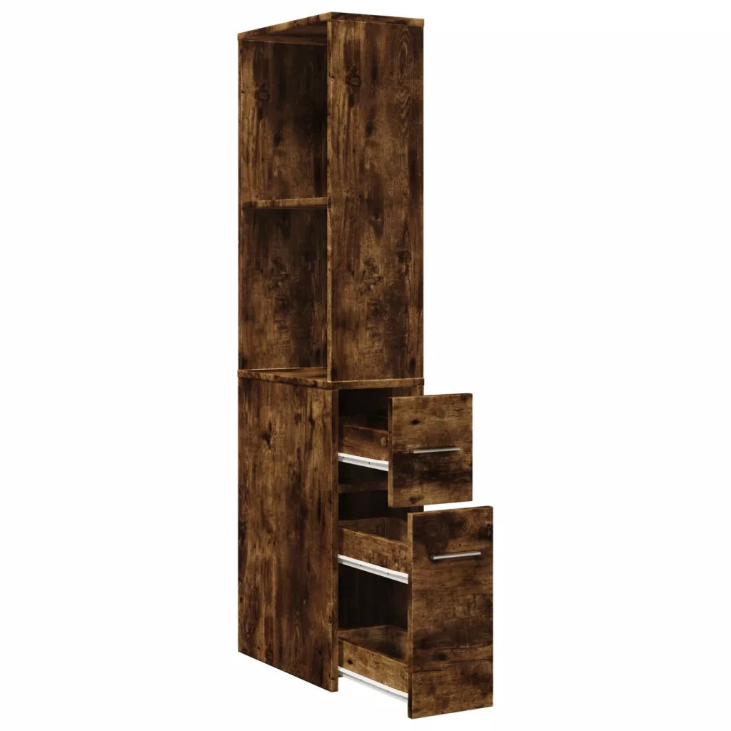 Armadietto da Bagno Stretto con Ruote Rovere Fumo in Truciolato