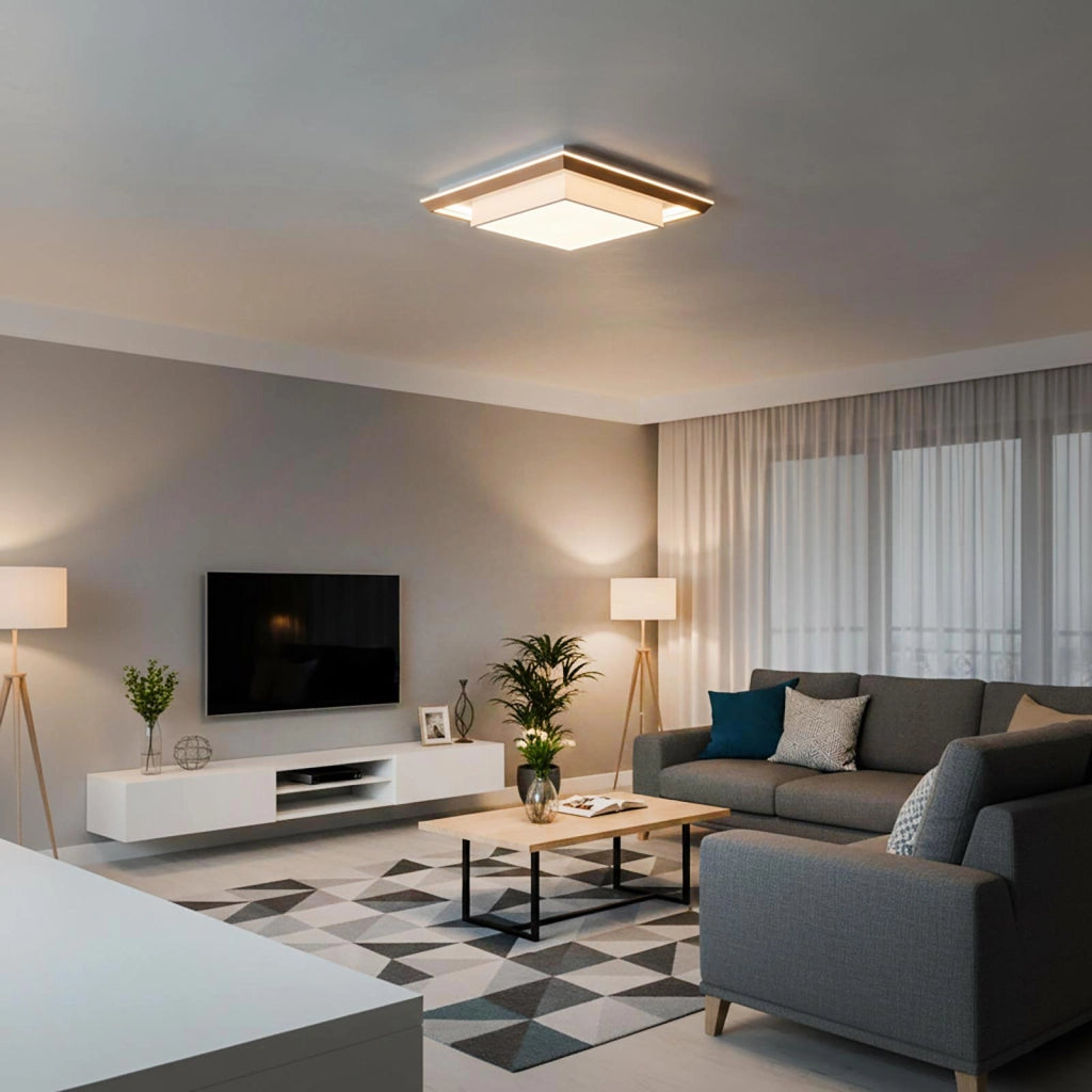 Plafoniera Geometrica LED 48W CCT Bluetooth Dimmerabile Quadrata Cornice Dorata Luce Salotto Ufficio Cucina Telecomando