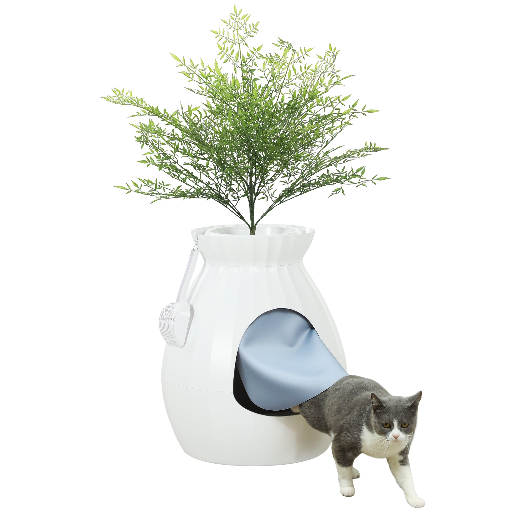 Lettiera Chiusa per Gatti a Forma di Vaso 50x48,5x58,7 cm in ABS e Acciaio Inox Bianco