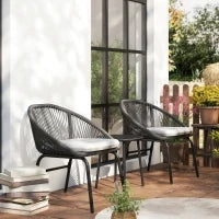 Set da Giardino con 2 Sedie con Cuscino e Tavolino da Caffè in Acciaio e Rattan PE, Nero