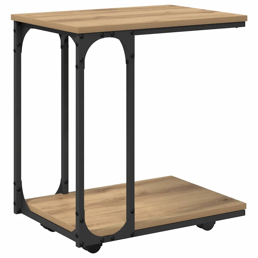 Tavolo laterale con ruota Rovere artigianale 50 x 35 x 55.5 cm
