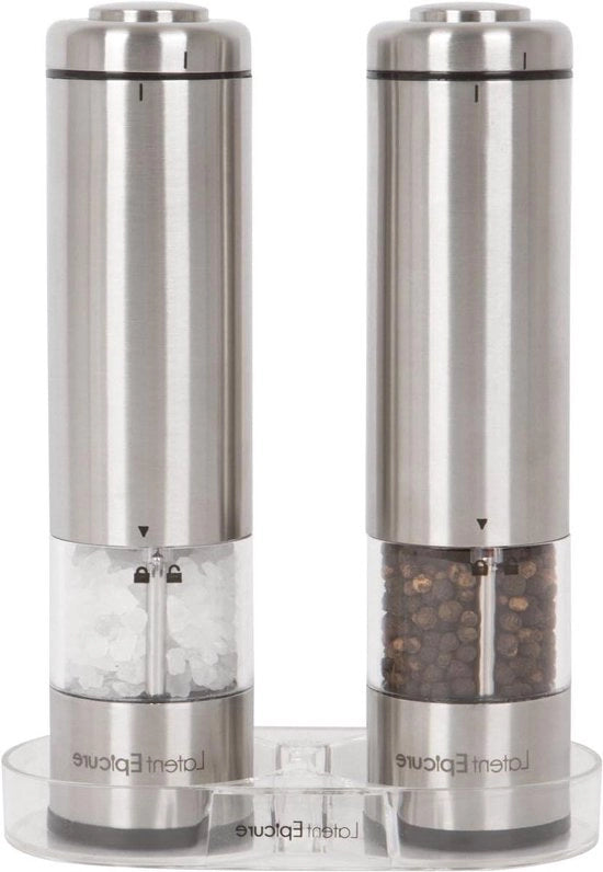 Set di macinazione sale e pepe in acciaio inossidabile con illuminazione LED, regolabile, lavorazione ceramica fine/grossolana, alimentato da batterie