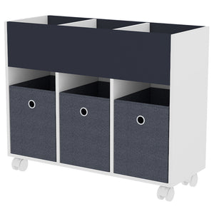 Scaffale Portagiochi per Bambini 3 Ceste in Tessuto e Libreria 80x30x 63 cm in MDF Bianco e Grigio