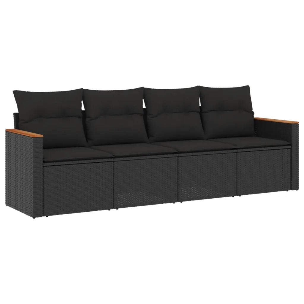 Set Divani da Giardino 4 pz con Cuscini Nero in Polyrattan 3225768