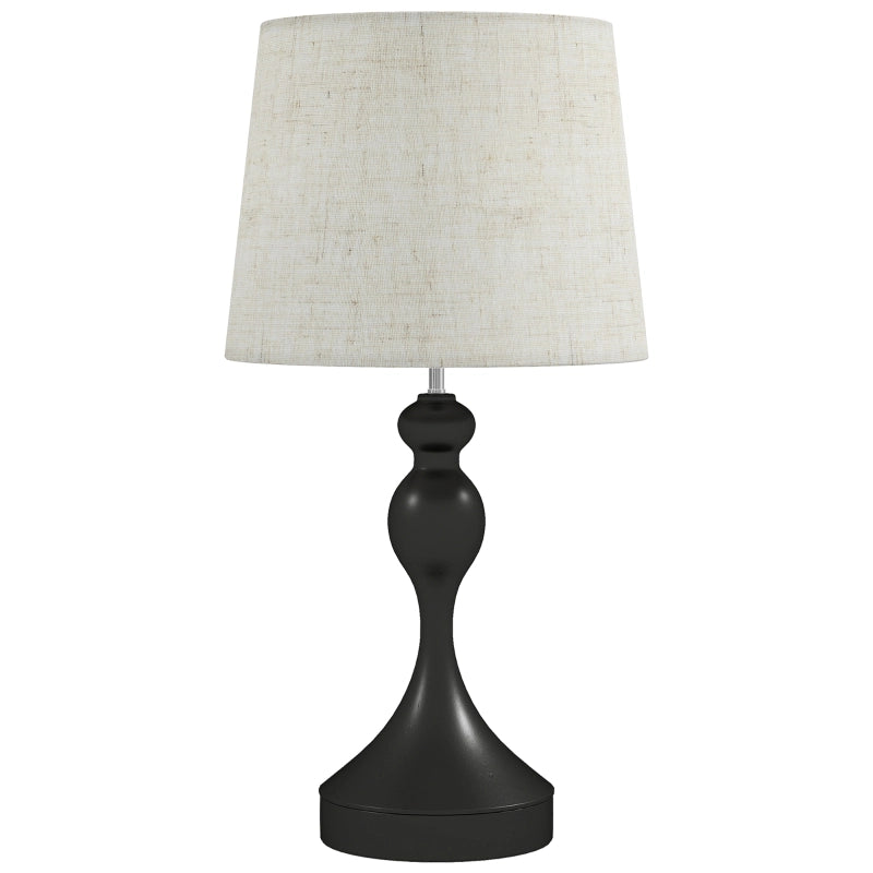 Lampada da tavolo a LED con 3 temperature di colore, lampada da comodino con porte di ricarica USB A+C, paralume in lino, nera