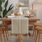 Tavolo da pranzo con tovaglia decorativa e festiva stile rustico 33 x 228 cm in lino intrecciato a strisce - tovaglia premium per tavolo da pranzo decorativo e festivo con pennelli per cucina sala da pranzo e comoda con stile kaki