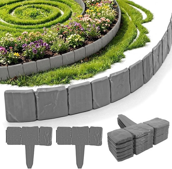 Pavimentazione in plastica per giardino - 20 pezzi - 5 m - bordo di giardino - perimetro di giardino - bordo in pietra - flessibile e duraturo - bordo di giardino