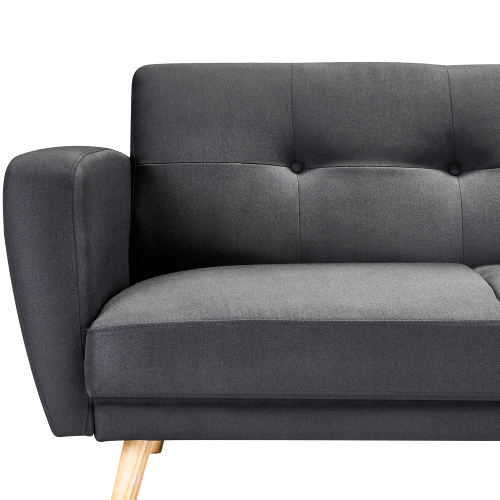 Divano Letto Rivestito In Tessuto Nero 2 Posti Trasformabile Gambe In Legno Soggiorno Moderno E Minimalista