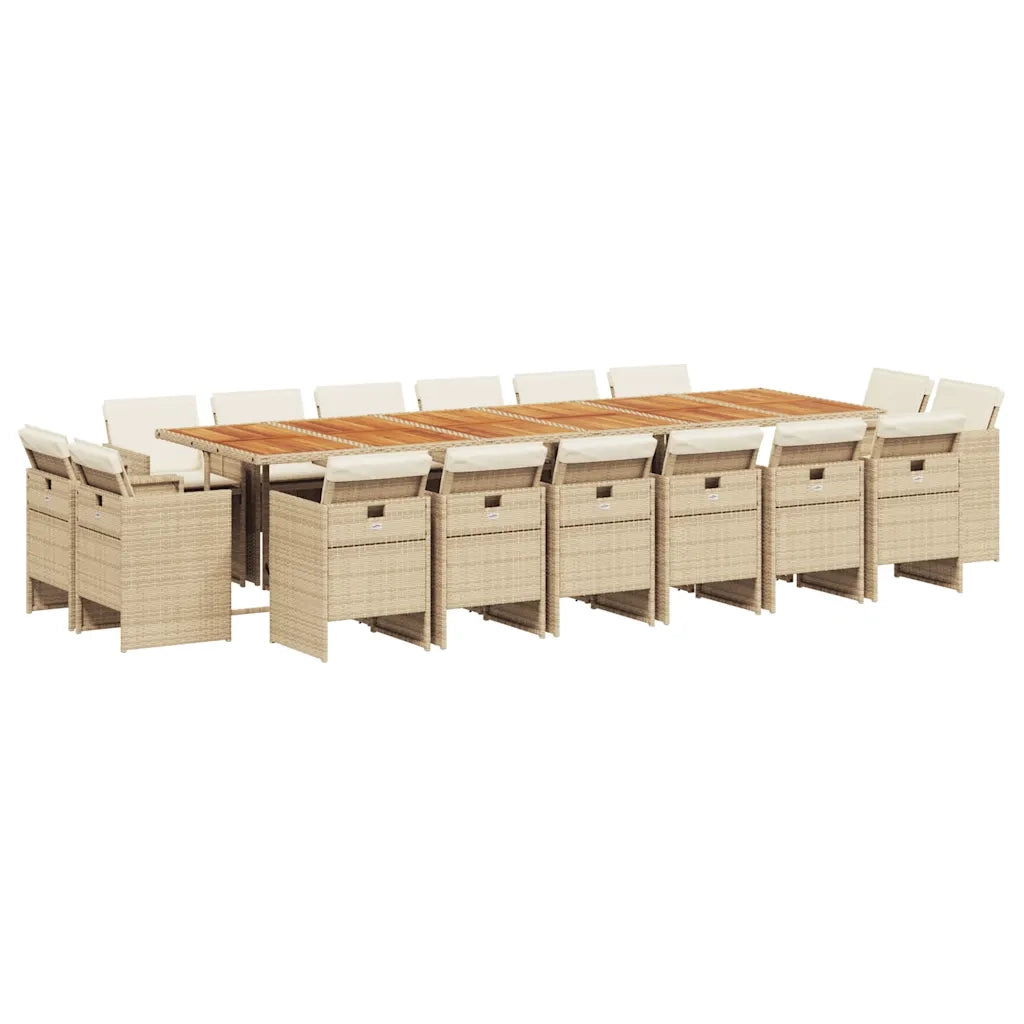 vidaXL Set da Pranzo da Giardino 17 pz con Cuscini Beige in Polyrattan