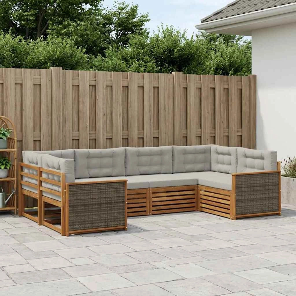 Set di divani da esterno 6 pz Naturale e Grigio Chiaro 3383769