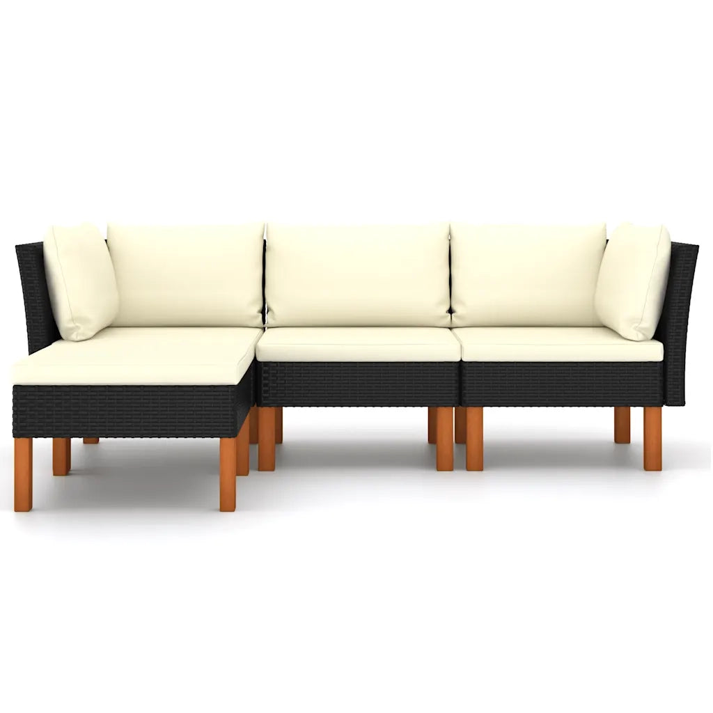 Set Divani da Giardino 4 pz | Set Salotto da Giardino con Cuscini in Polyrattan Nero