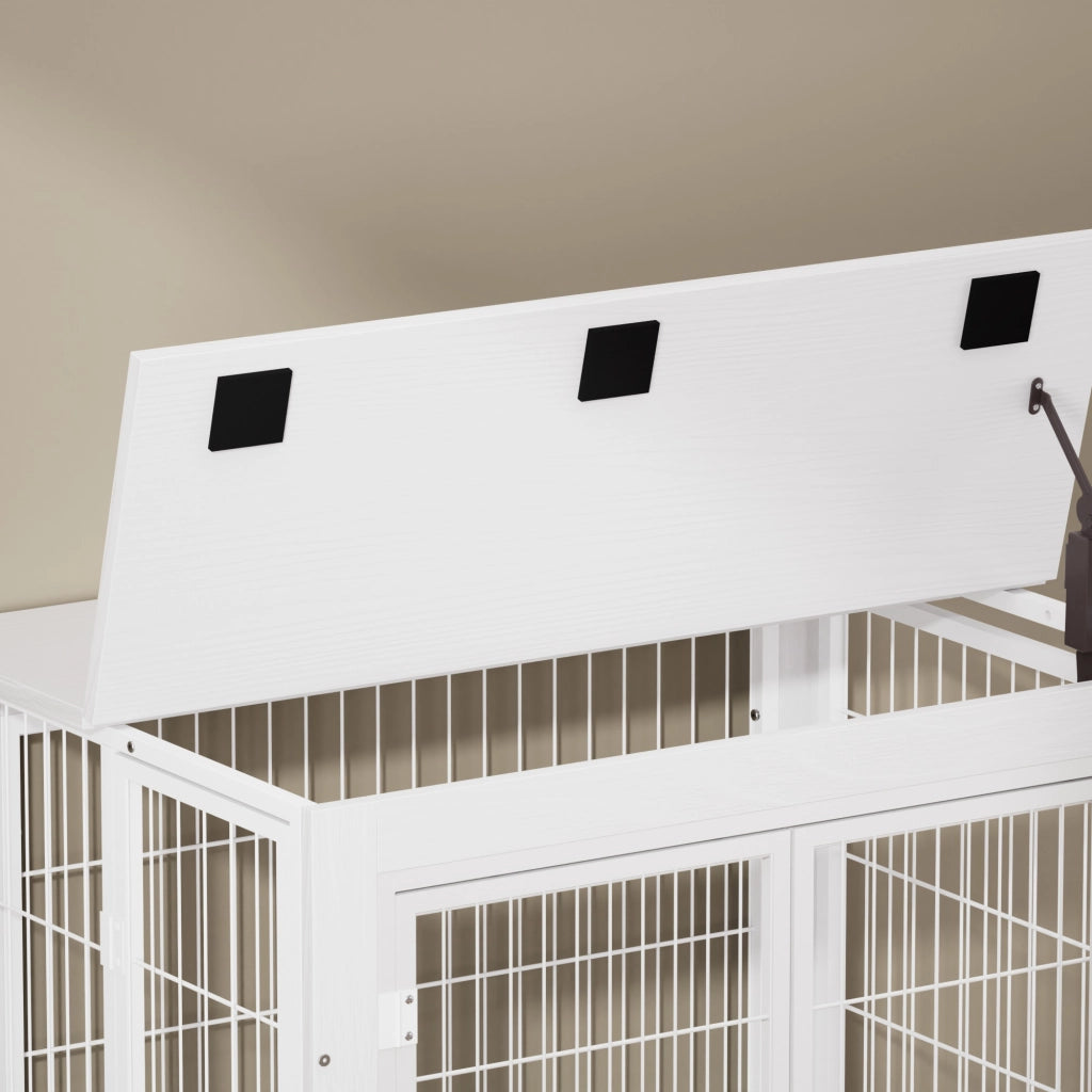 Cuccia per animali in stile mobile con doppia porta, apertura superiore e ruote, bianca, 80×56×69,5 cm