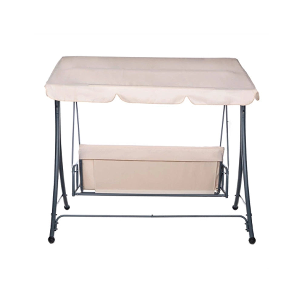 Trade Shop - Dondolo Letto Da Giardino 3 Posti Con Tettuccio Parasole Orientabile Struttura In Acciaio - Beige