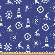 Stoffa per metri, silhouette nautica, rivestimento di alta qualità per accessori domestici, 10 m (148 x 1000 cm), viola/blu chiaro e bianco