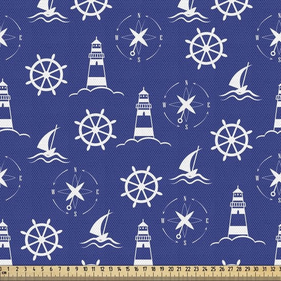 Stoffa per metri, silhouette nautica, rivestimento di alta qualità per accessori domestici, 10 m (148 x 1000 cm), viola/blu chiaro e bianco