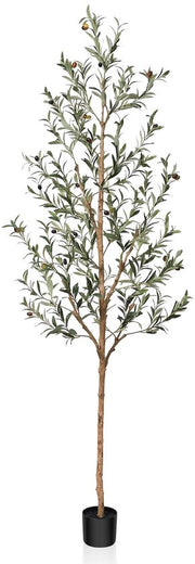 Kunstolijfboom, 210 cm con tronco di legno naturale e frutta realistica per decorazione domestica e uffici - Grande pianta d'arte per uso interno, 1 confezione