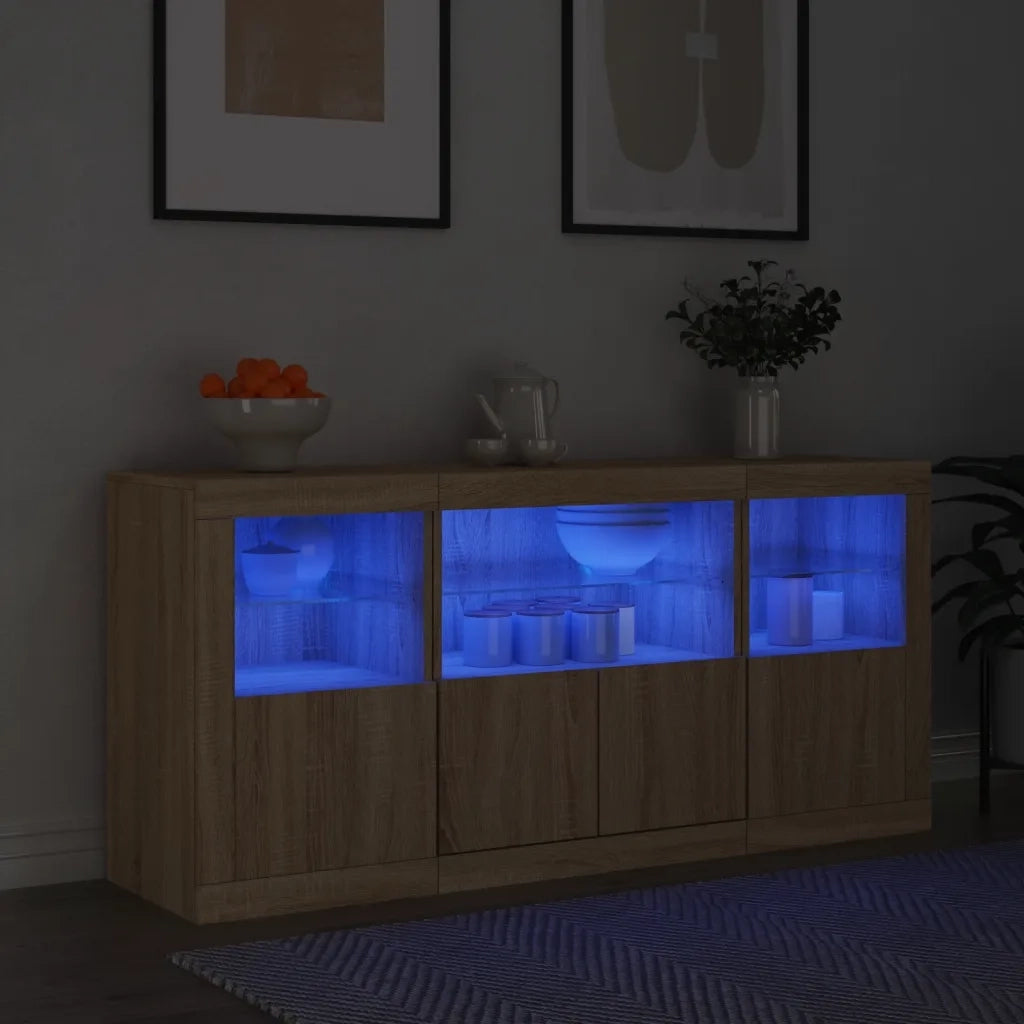 Credenza | Madia | Buffet da pranzo | Armadio da pranzo con Luci LED Rovere Sonoma 142,5x37x67 cm