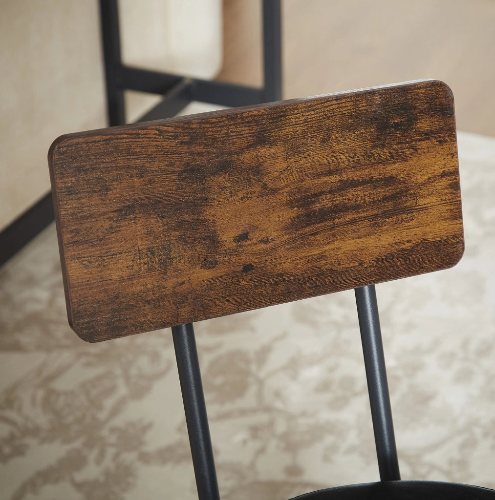 Set tavolo da bar ULEVR 160x40 cm con 3 sgabelli imbottiti con schienale, marrone rustico e nero