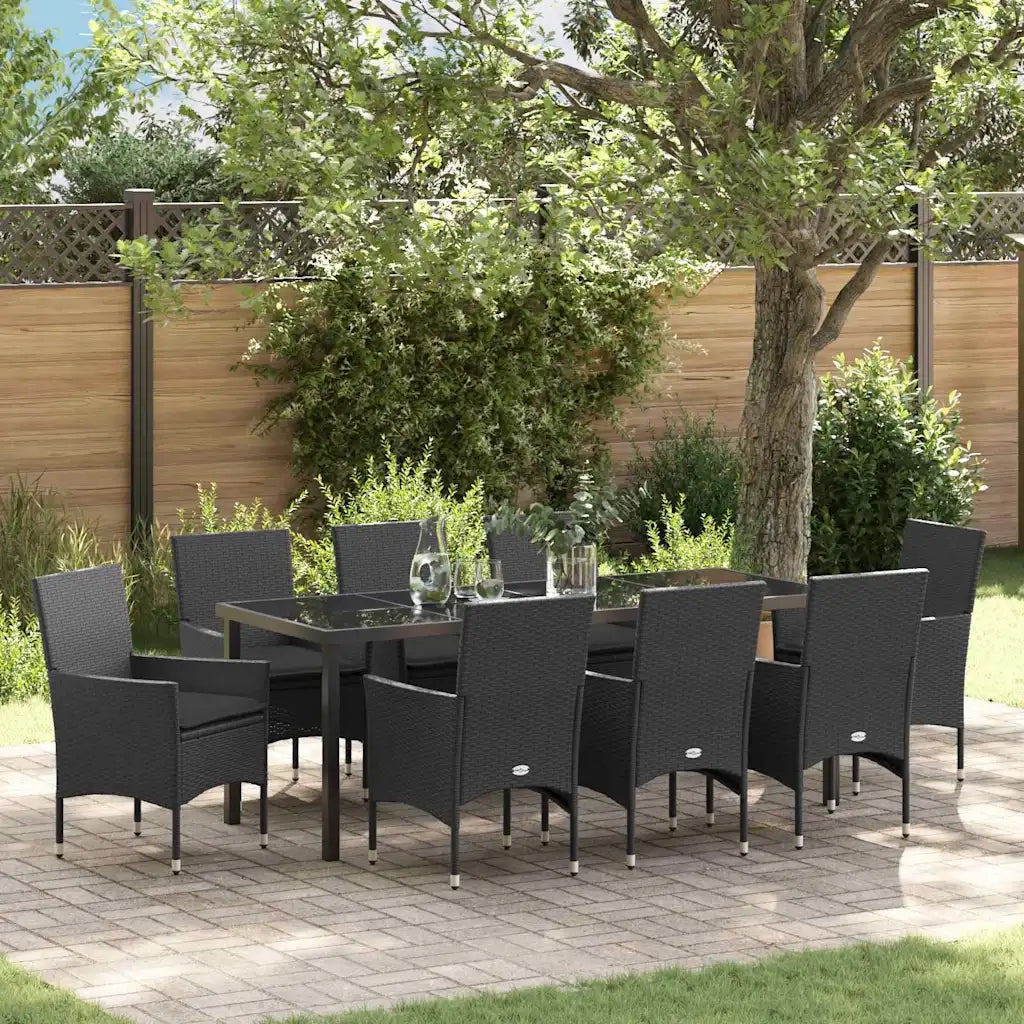 Set da Pranzo per Giardino con cuscino 9 pcs Nero polyrattan 3379778