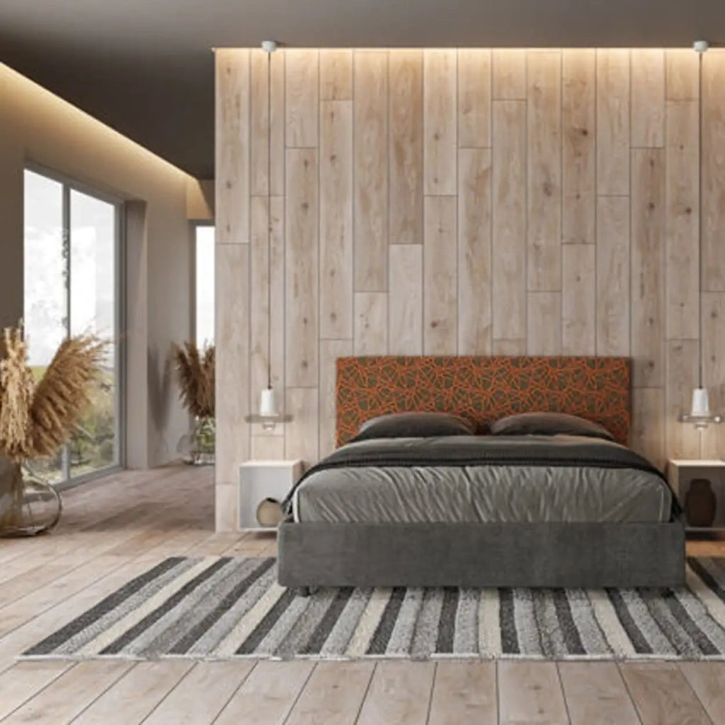 Letto matrimoniale contenitore imbottito 160x210 tessuto Era 4 arancio Arla