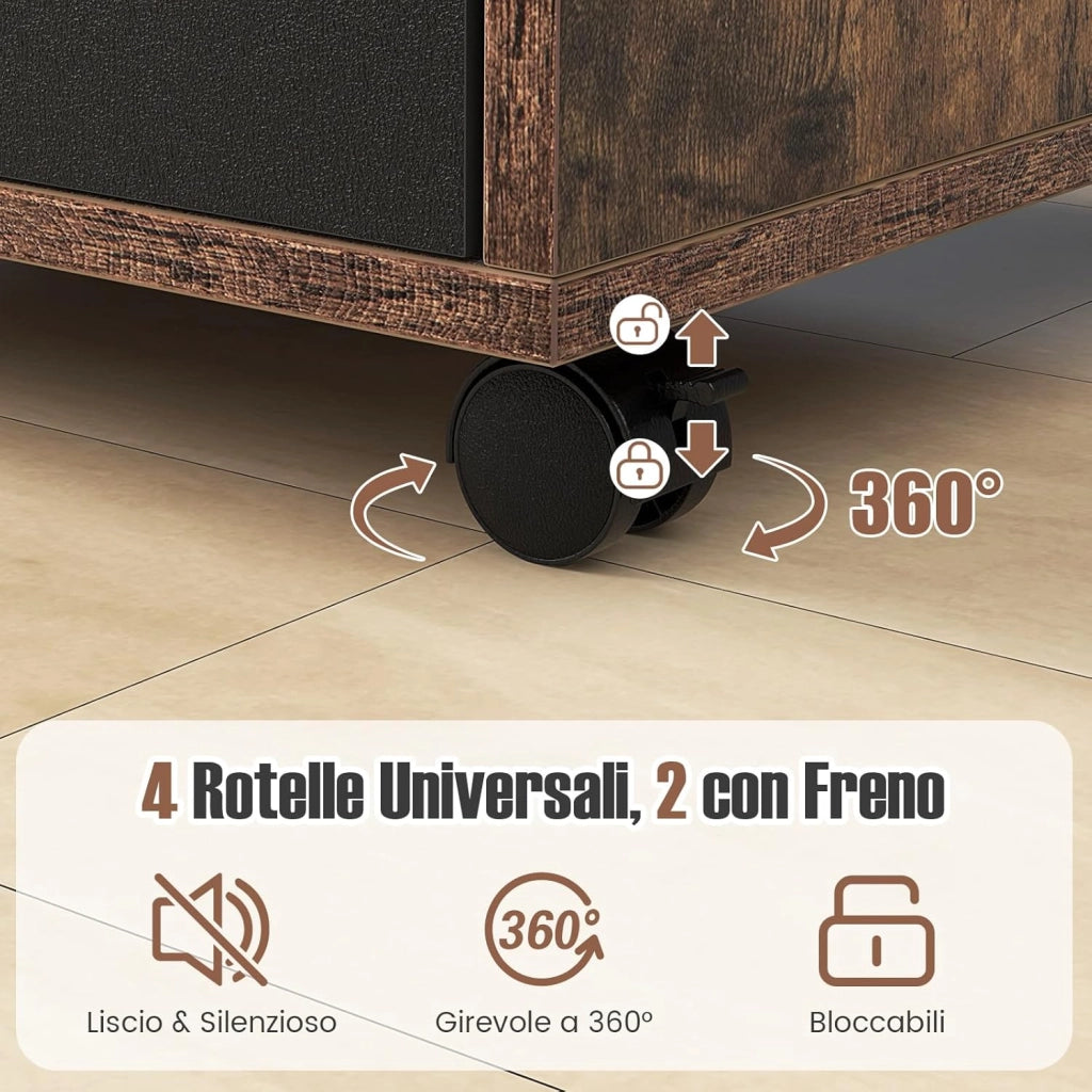 Cassettiera da Ufficio con 5 Cassetti e Ruote, Mobiletto Multiuso per Documenti e Cosmetici, Comodino con Ruote per Camera da letto Studio Ufficio e Soggiorno (Marrone)