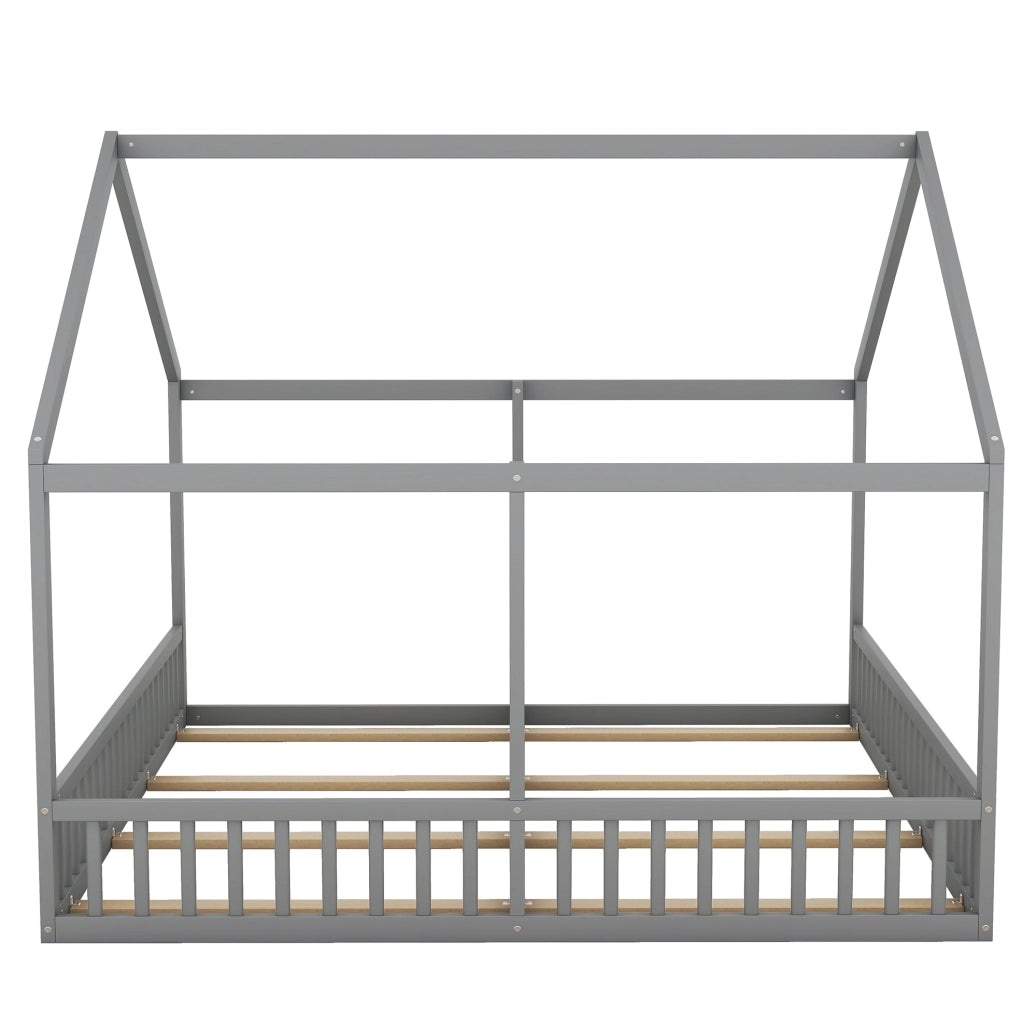 Letto singolo 90x200 cm modello casa 2-in-1 grigio in legno di pino e MDF