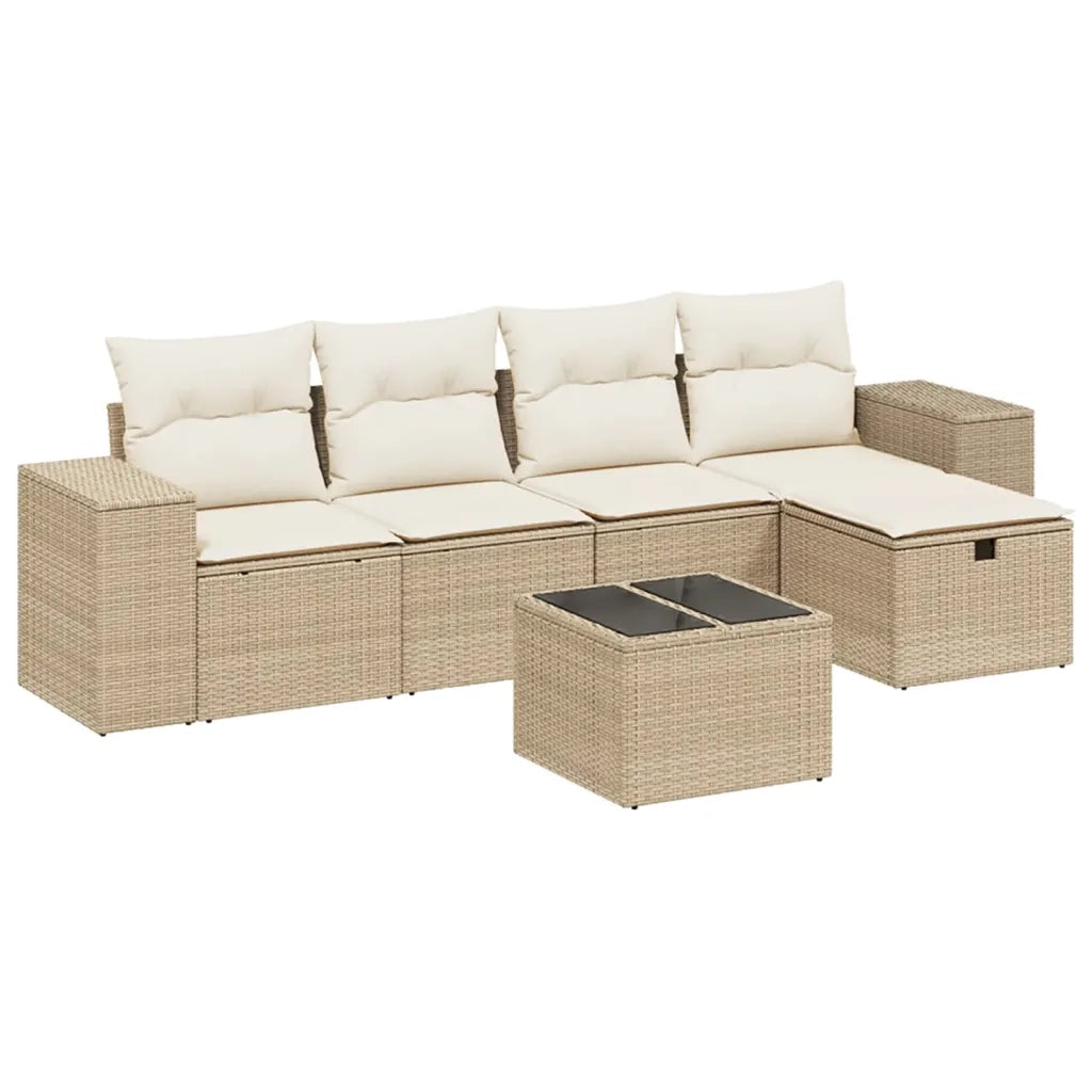 Set Divano da Giardino 6 pz con Cuscini Beige in Polyrattan