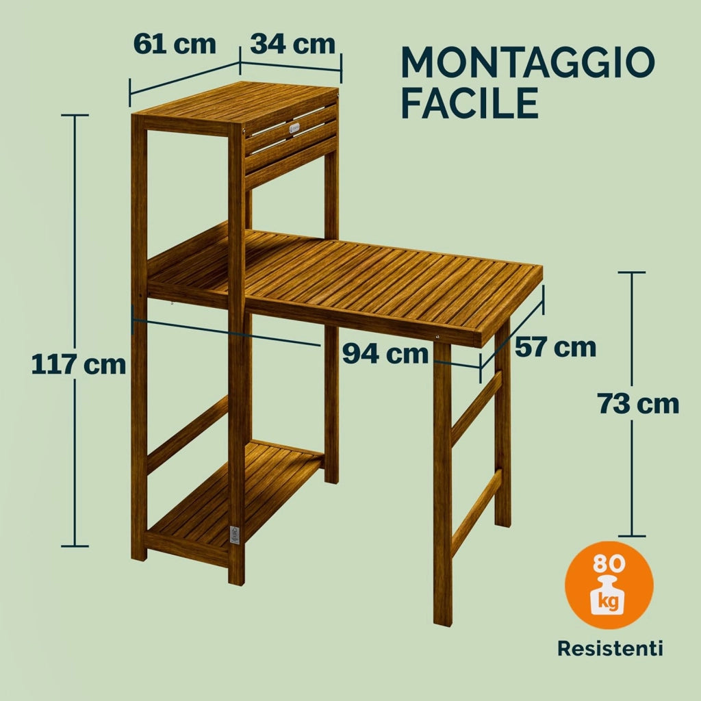 ® Set da balcone per 2 persone, resistente alle intemperie, pieghevole, in legno, 160 kg, con certificazione FSC®, 95 x 117 cm, 3 pezzi, colore marrone