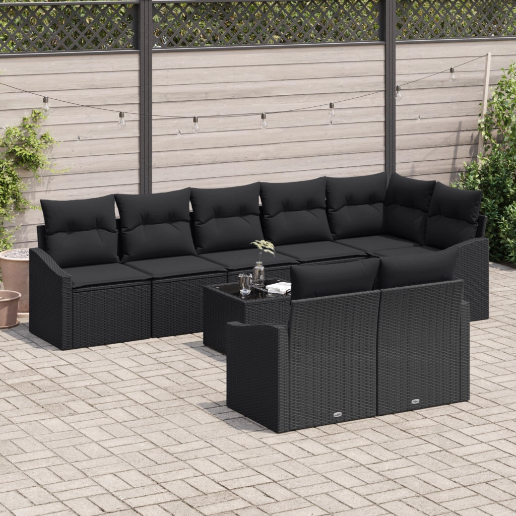 Set da Giardino 9 Pezzi con Cuscini Beige in Rattan