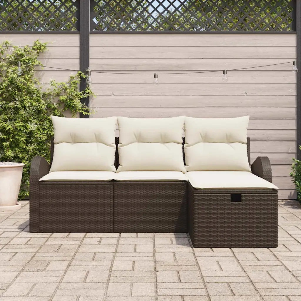 Set Divano da Giardino con cuscino 4 pcs Marrone polyrattan