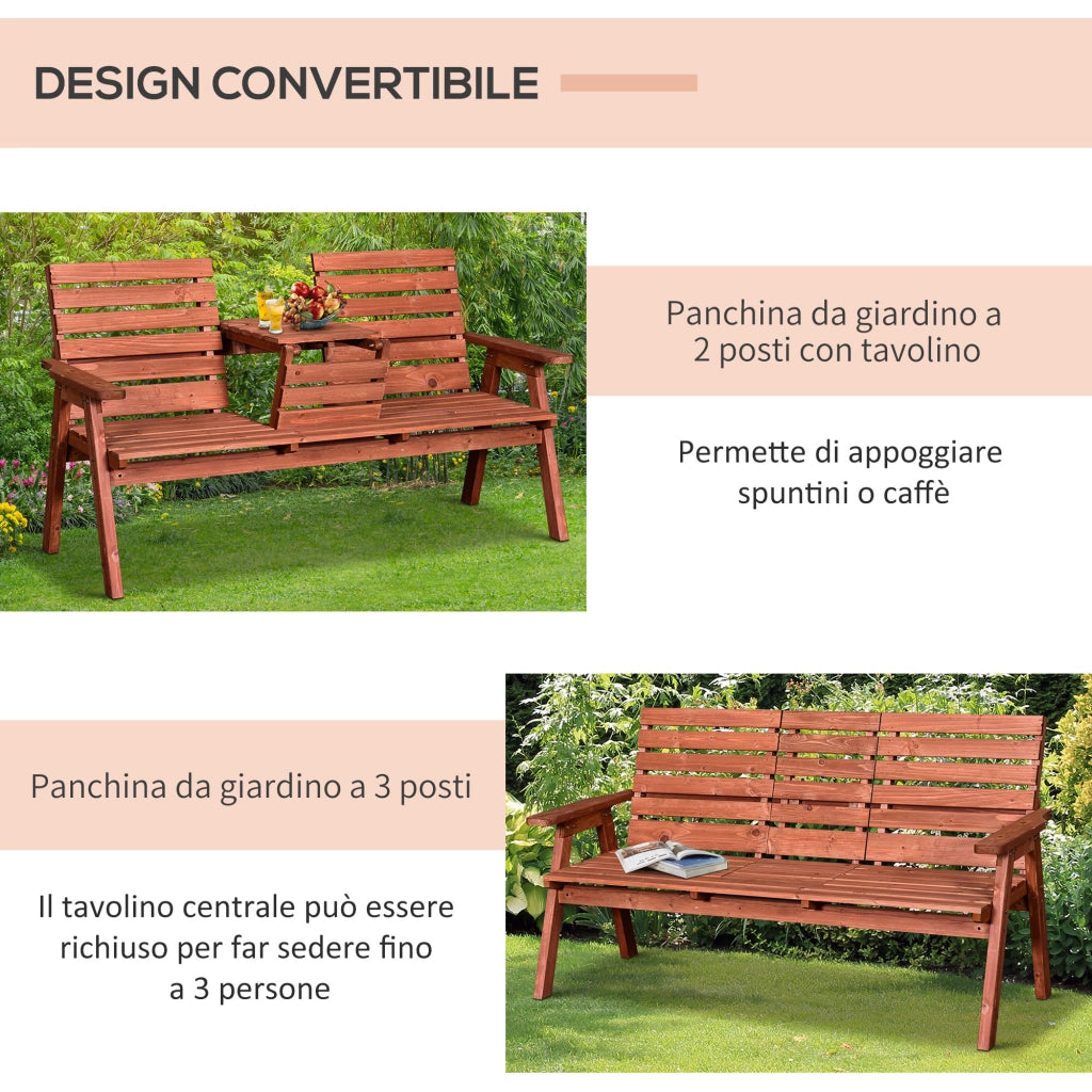 Panchina Esterni Legno Abete 2/3 Posti, Convertibile 160x68x92cm