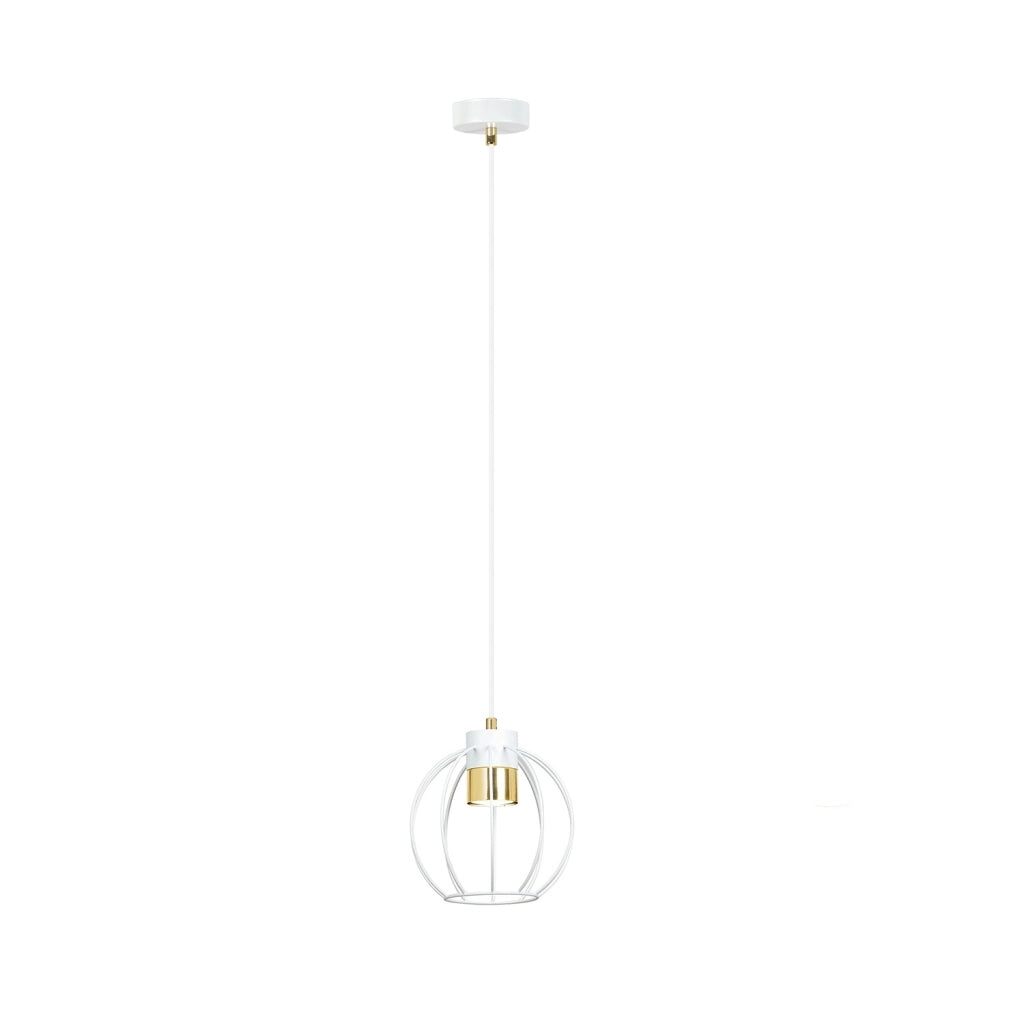 Sospensione Minimal Orfeo 1 Luce In Acciaio Bianco A Gabbia Con Oro