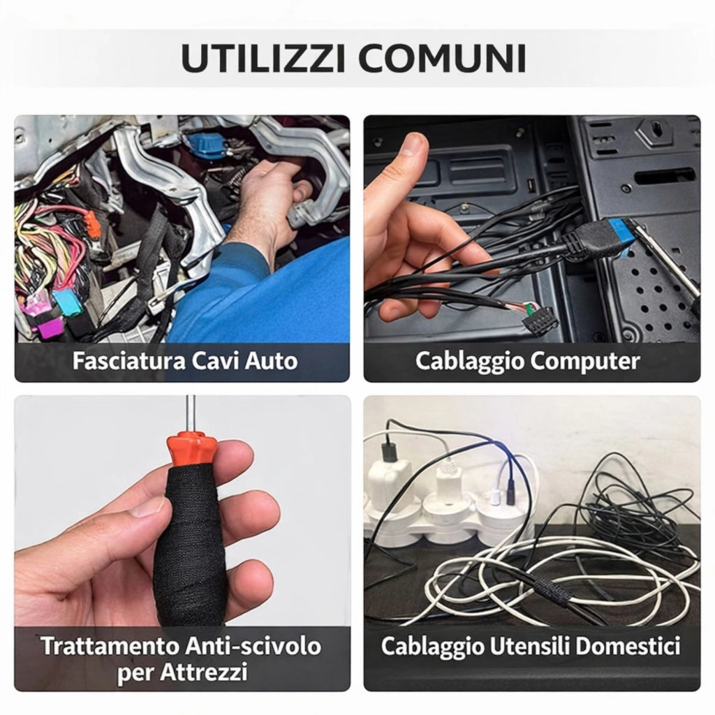 2 Rotoli Nastro Tessuto Cablaggi Auto Antirumore 19mm x 15m Isolante Nero 176272