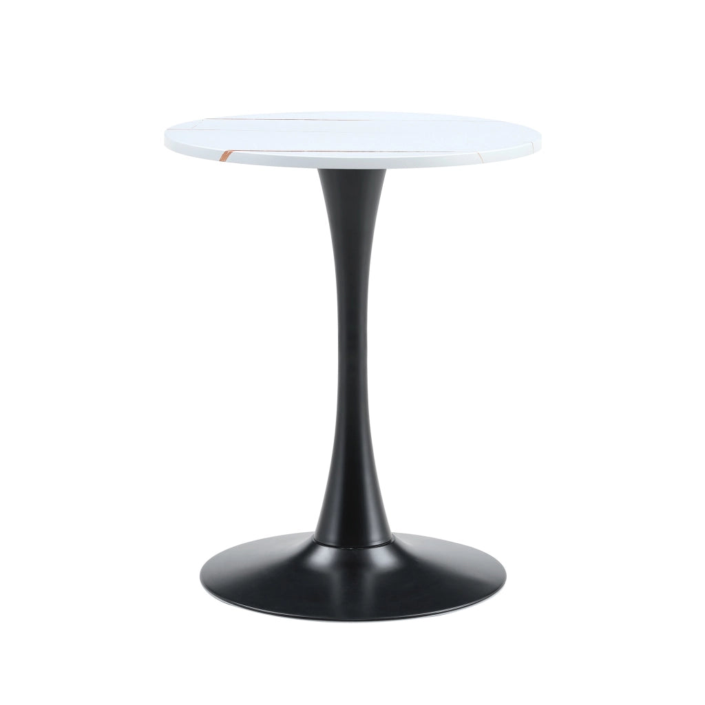 Tavolo da pranzo rotondo in MDF e metallo con piano termoformato, stile mid-century, bianco e nero