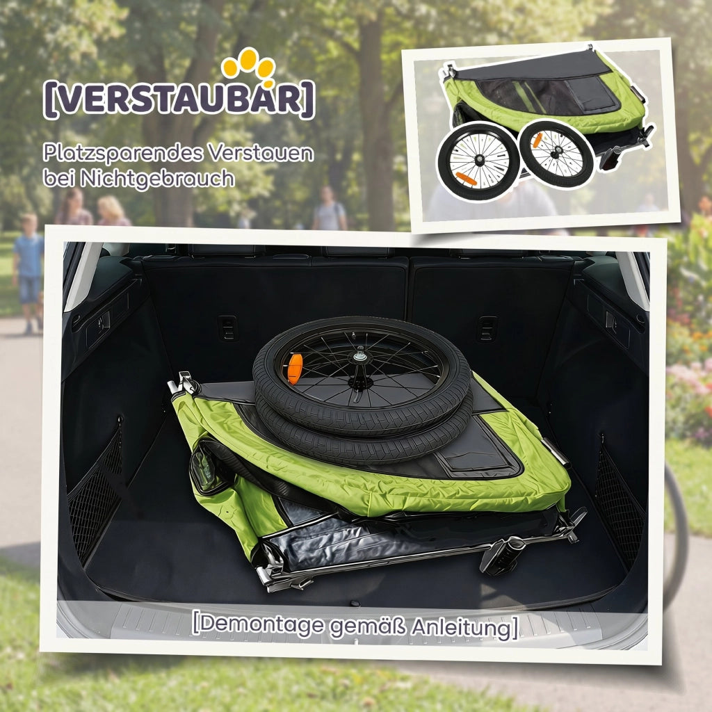 Rimorchio per Cani Pieghevole 2in1 ¨C Xylo ¨C Verde, Max 20kg