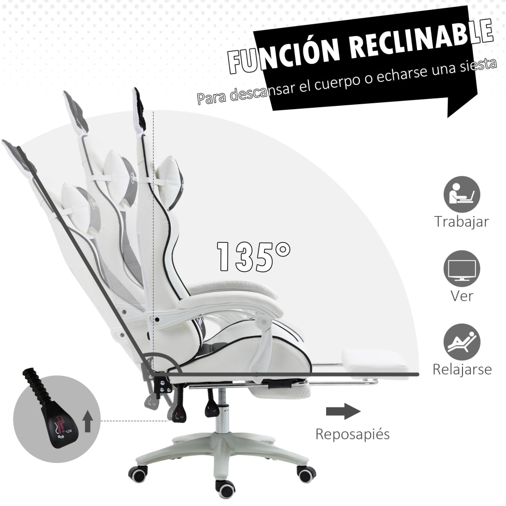 Sedia Gaming con Schienale Regolabile ¨C zephmum ¨C Nero e Bianco, Struttura in Metallo, 65x63x136-142 cm