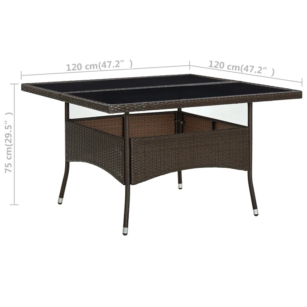 Tavolo da Pranzo da Giardino | Tavolino da esterno Marrone in Polyrattan e Vetro