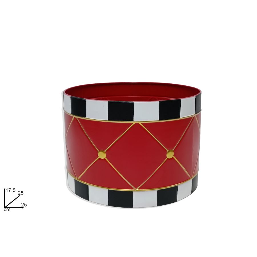 CESTA IN LATTA DECORO TAMBURO ROSSO H17.5 DIAMETRO 25 CM DI DUEESSE CHRISTMAS